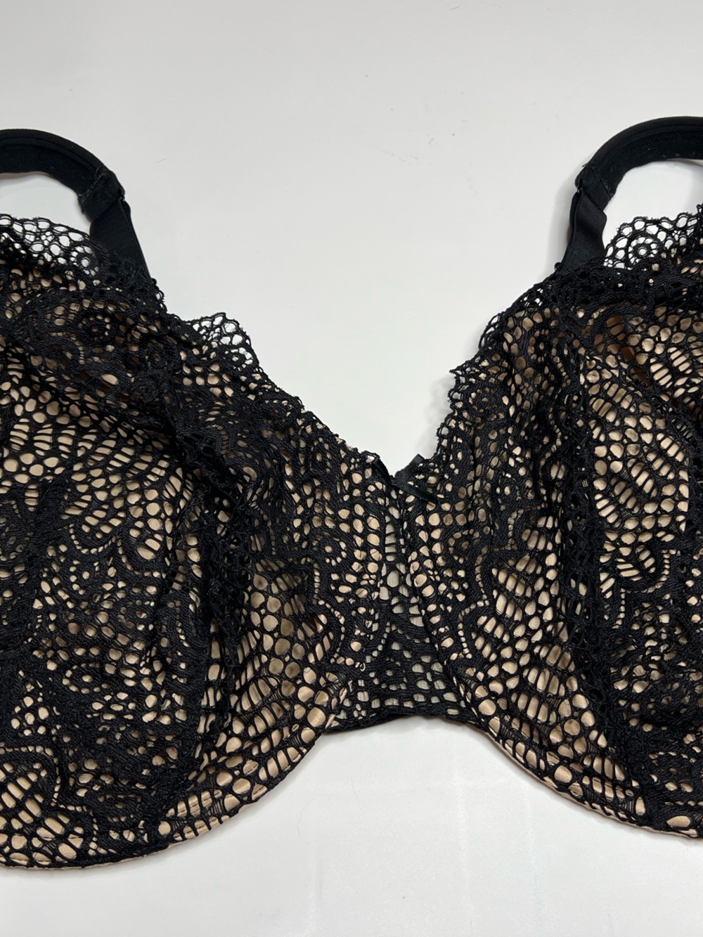 Cacique 44H Black Lace Overlay Bralette with Nude Lining